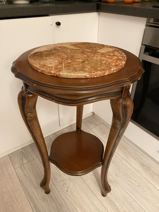 Comoda Piedestal Suport Marmura Lemn Masiv Vintage Sculpturi