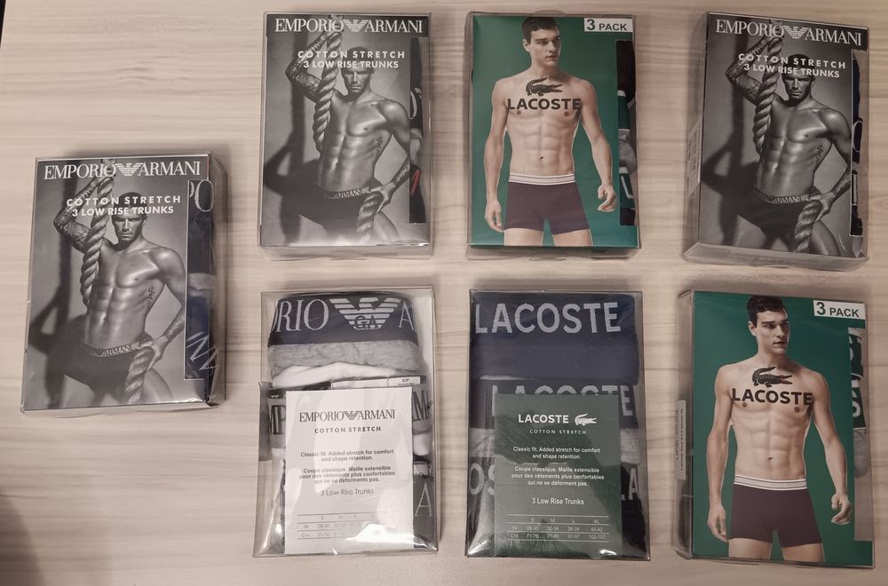 Гащи, Боксери на Calvin Klein, Emporio Armani, Lacoste