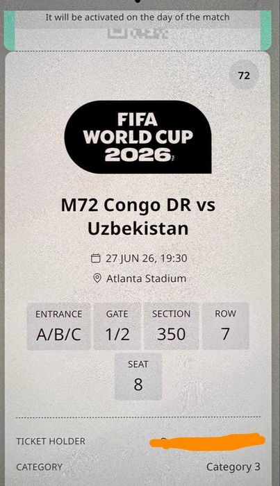 Sotiladi: 1 ta rasmiy FIFA World Cup 2026 bileti.
