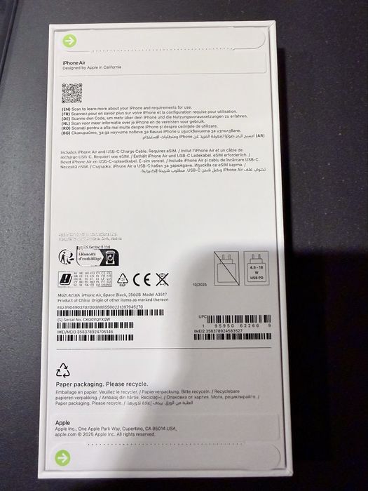 iPhone Air 256gb SIGILAT garantie eMag 2 ani