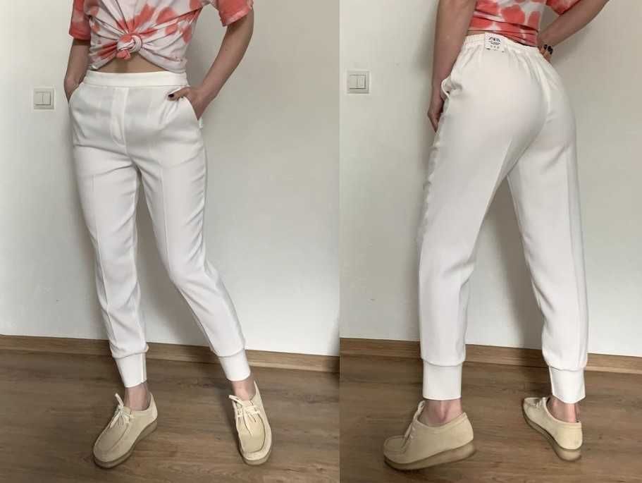 Дамски джогър панталон с подгъв Zara, 100% полиестер, Бял, XXL