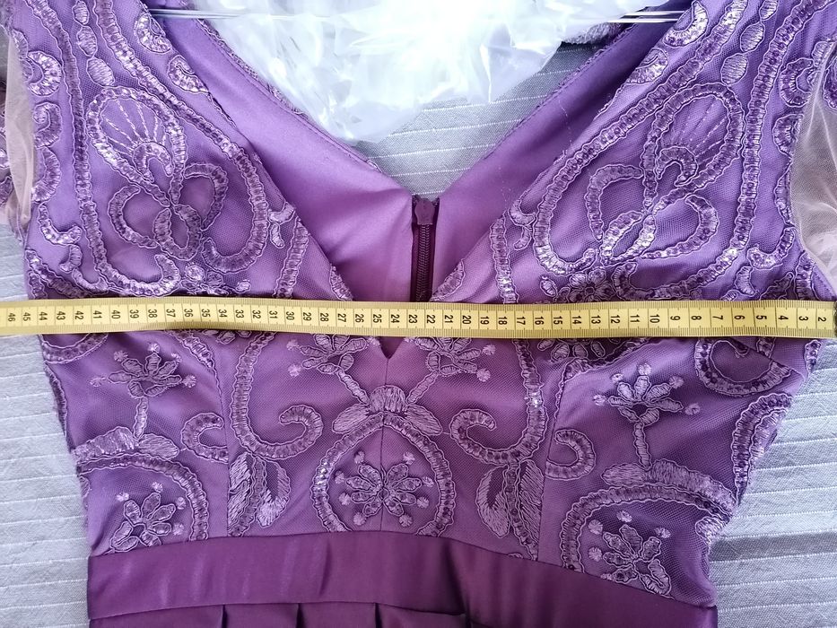 Rochie de ocazie / nașă, mov, satin & dantela, transp.inclus