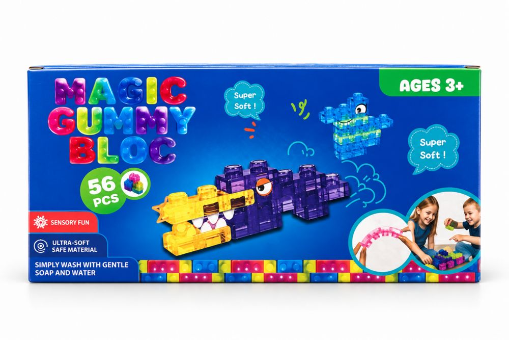 Мек конструктор Magic Gummy Block, 56 части, цветни гъвкави блокчета з
