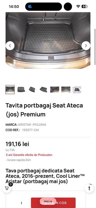 Covorașe și tăviță portbagaj Seat Ateca - SH stare bună - 240 lei redus