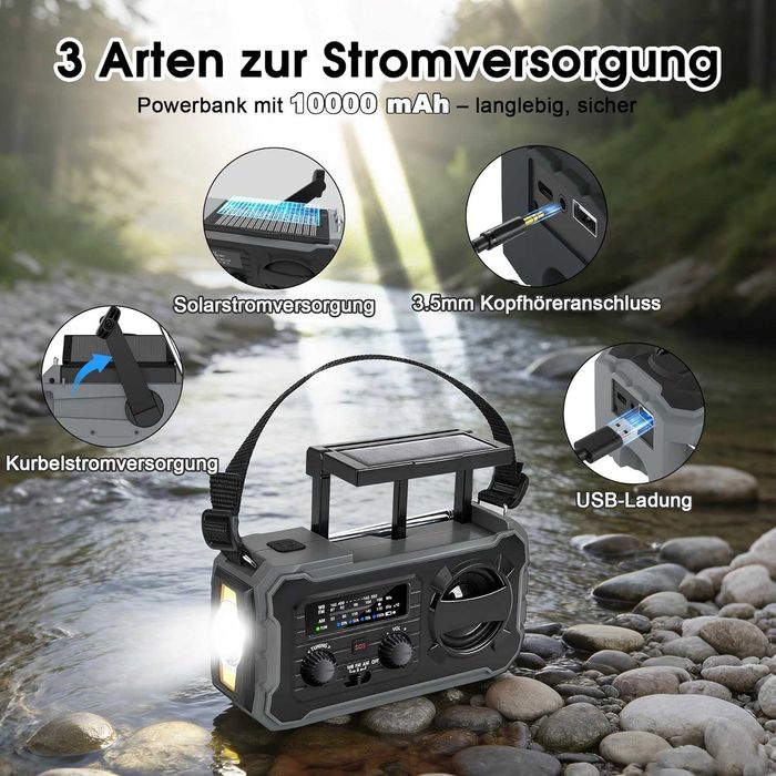 radio FM AM cu lanterna si baterie solara 10000 mAh