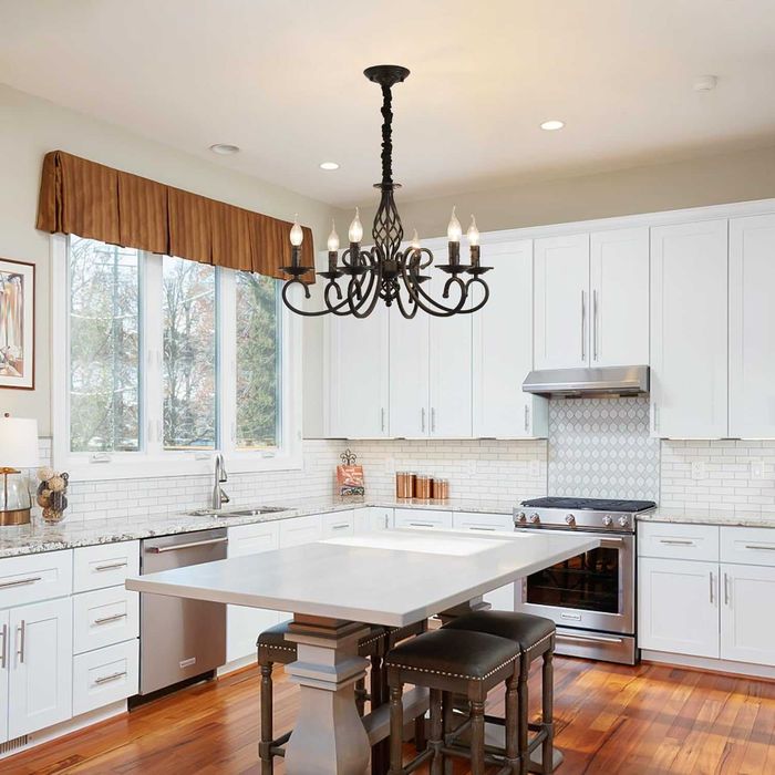 Candelabru rustic, Ganeed, lustra vintage, 6 brate, E14, negru