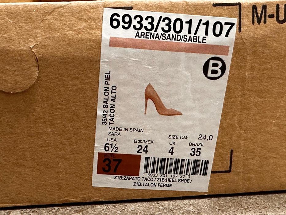 Zara pantofi cu toc piele întoarsă bej nr 37