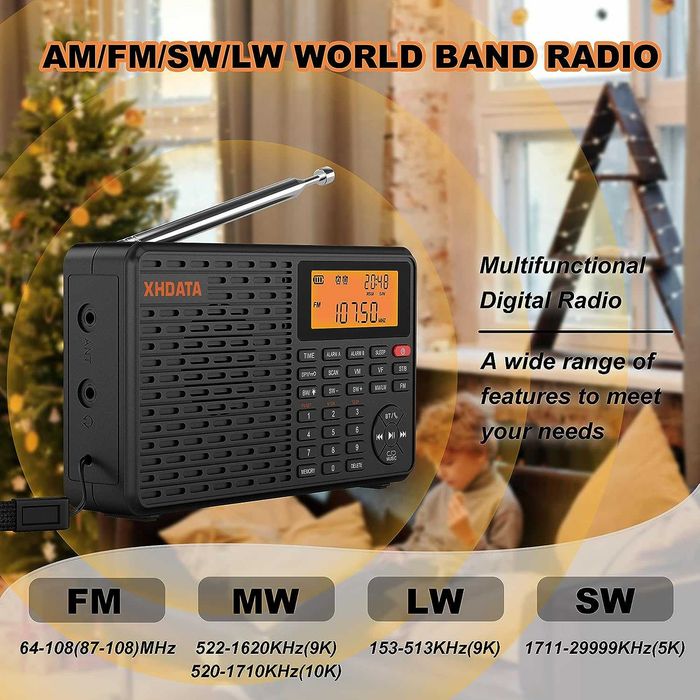 XHDATA D109WB портативен World радиоприемник,с Bluetooth,SD Card Slot