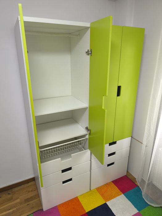 Set mobilier complet copii dulap dormitor Stuva Ikea alb verde