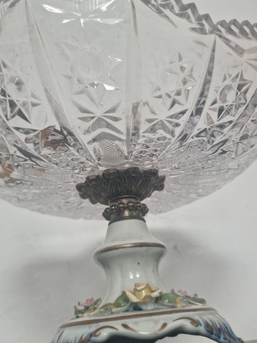 Fructiera Portelan-Cristal Suport bronz