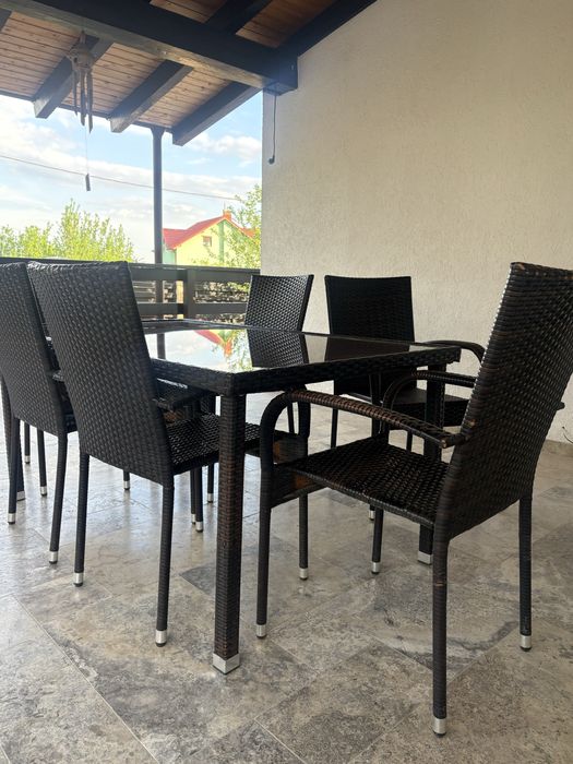 Masa sticla+6 scaune ratan pentru terasa sau gradina
