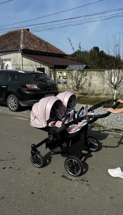 Cărucior gemeni Junama Fluo 6in1 complet, cu scoici