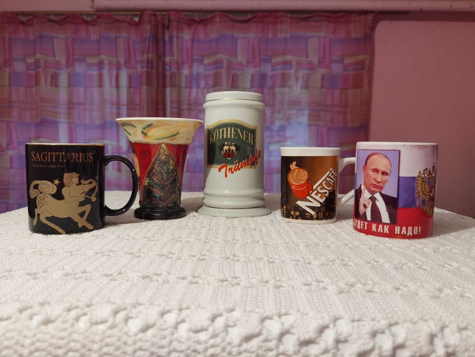 Керамични чаши различни,Арт,гръцка, халба, с образа на Путин и нескафе