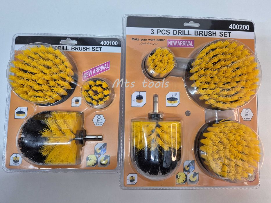 Set 3 perii / 4 perii de curatat cu adaptor pentru bormasina Detailing
