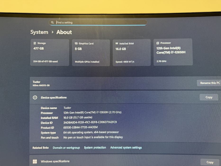 Acer Nitro 5 i7-12650H RTx 4060