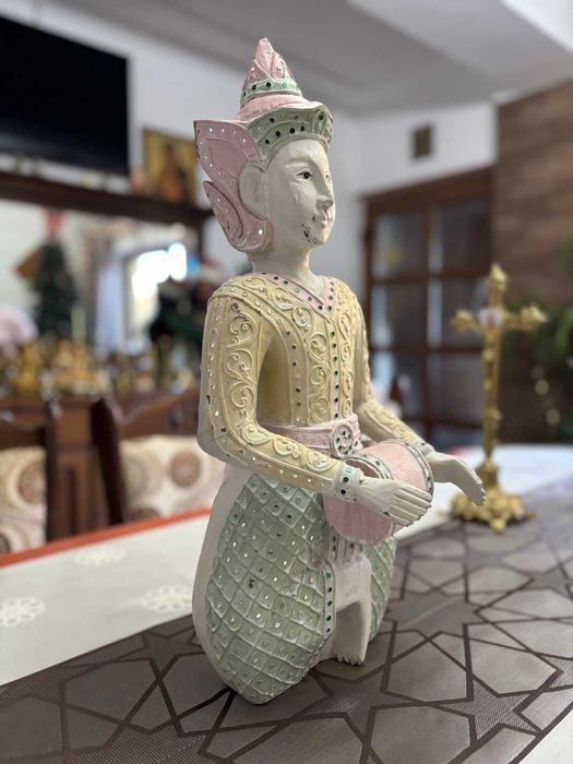 Sculptură în lemn exotic masiv/Buddha Thai/lucrat+pictat manual/52cm.