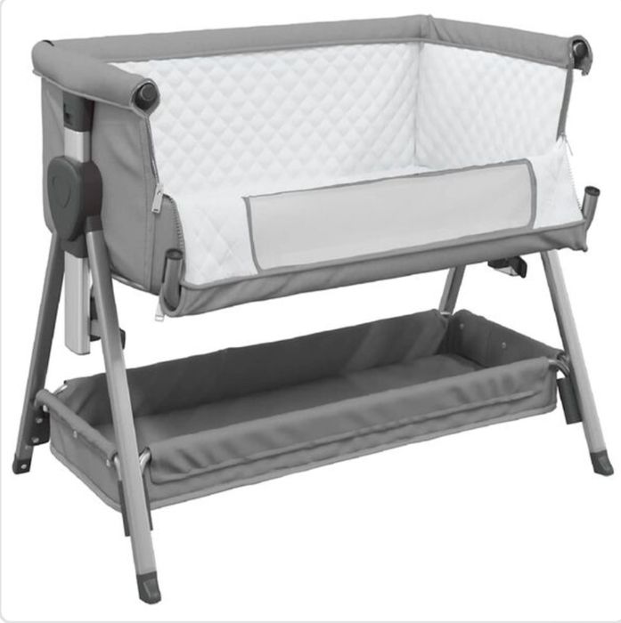 Pat pentru copii cu saltea, gri deschis, pânză textil