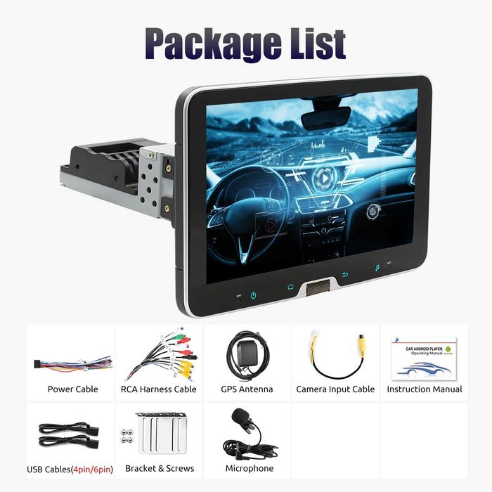 10” 1-DIN мултимедия с Android 14 с 64GB ROM, RAM 4GB