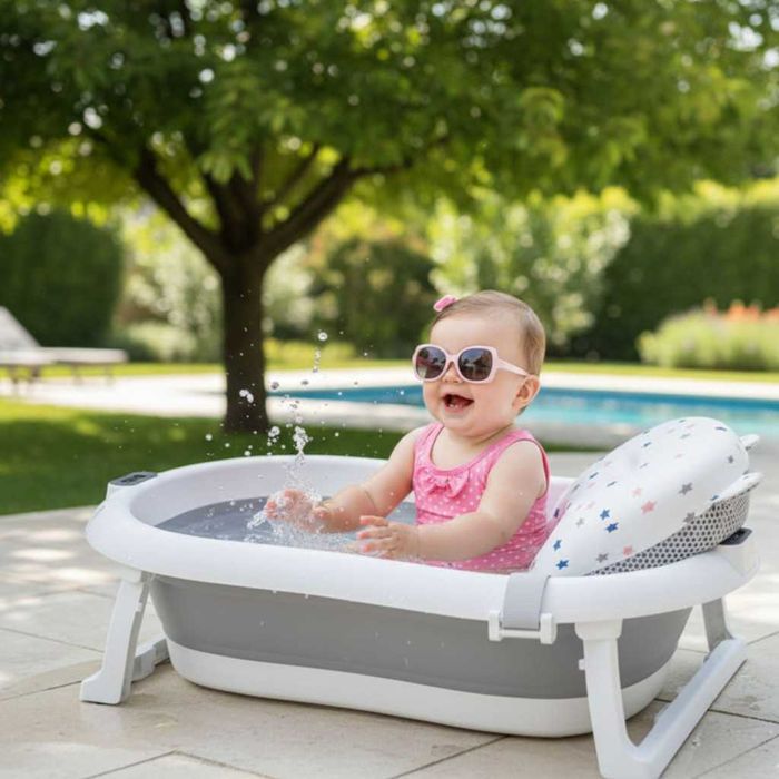 Вана за деца Ricokids RK-287, сгъваема,с термометър и вложка,бяло-сива