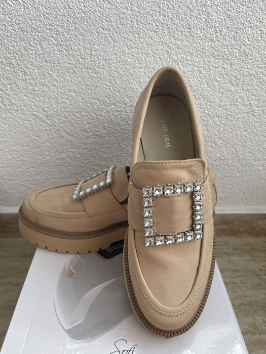 Бежови ежедневни еспадрили от естествена кожа, Kate Gray