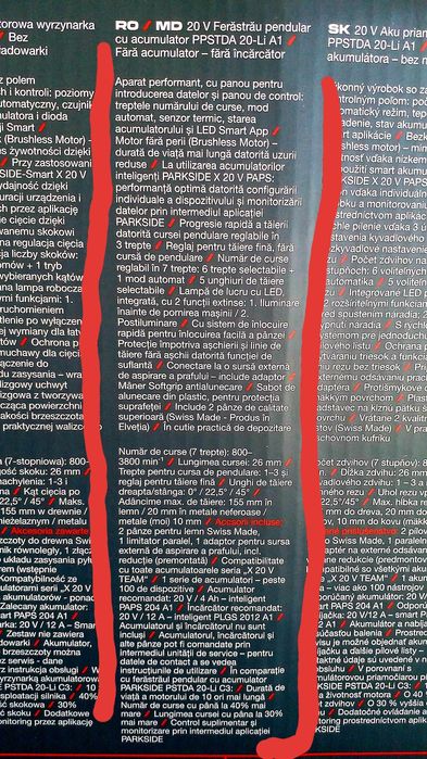 Fierastrau Pendular Profesional,Smart PARKSIDE PERFORMANCE,20V