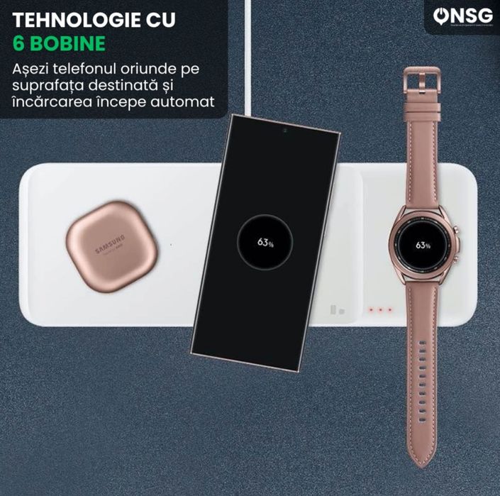 Incarcator wireless SAMSUNG Wireless Charger Trio EP-P6300TWEGEU, 9W,