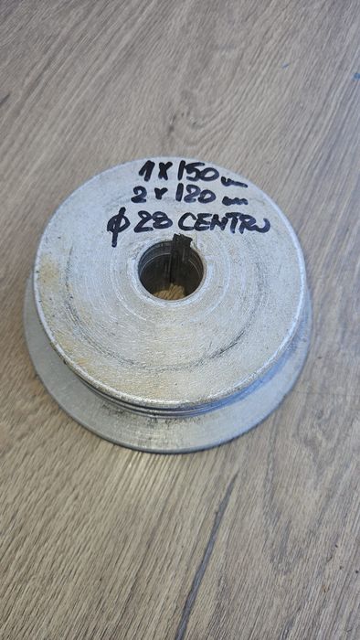 Fulie Triplă din Aluminiu – Ø150 / Ø120 mm – Ax Ø28 mm