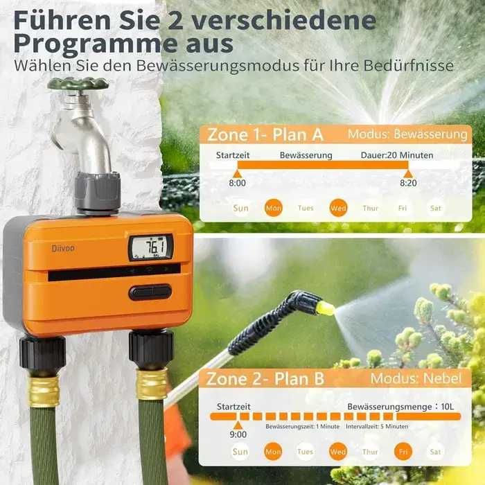 Computer irigații Diivoo WiFi 2 ieșiri cu debitmetru de apă încorporat