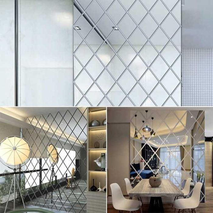 Комплект от 32 самозалепващи се огледала за стена с форма на ромб