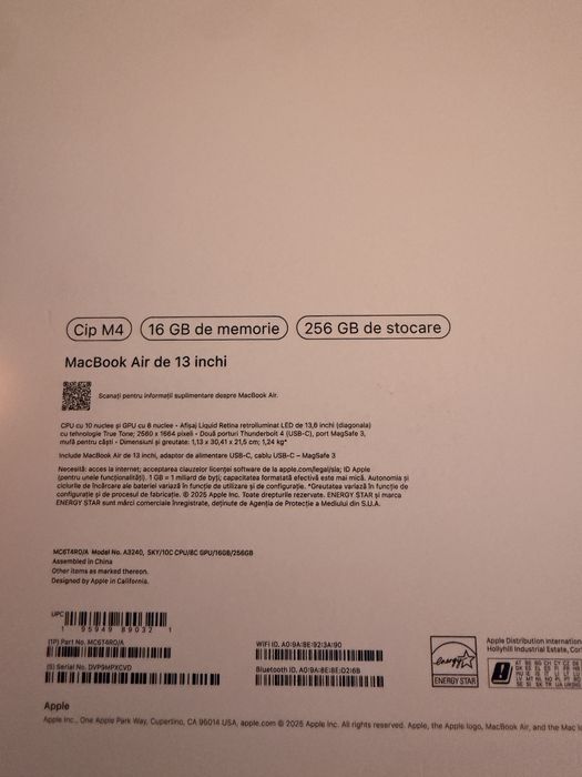 MacBook Air 13.6 2025 Cip m4