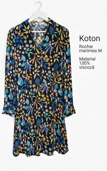 Rochie Koton florală, vaporoasă | elegantă & confortabilă | Marimea M