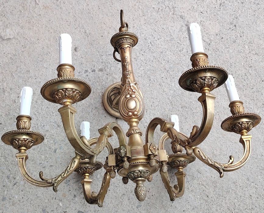 Superb candelabru antic in stilul francez Louis din bronz masiv cu 6