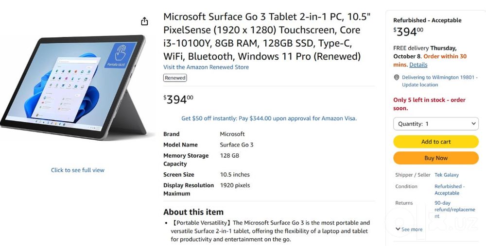 Мини планшет Surface Go3 с процессором i3-10gen 8gb 128 ssd новый Win