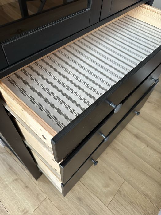 Hemnes  Corp uși sticlă+3 sertare, negru-maro