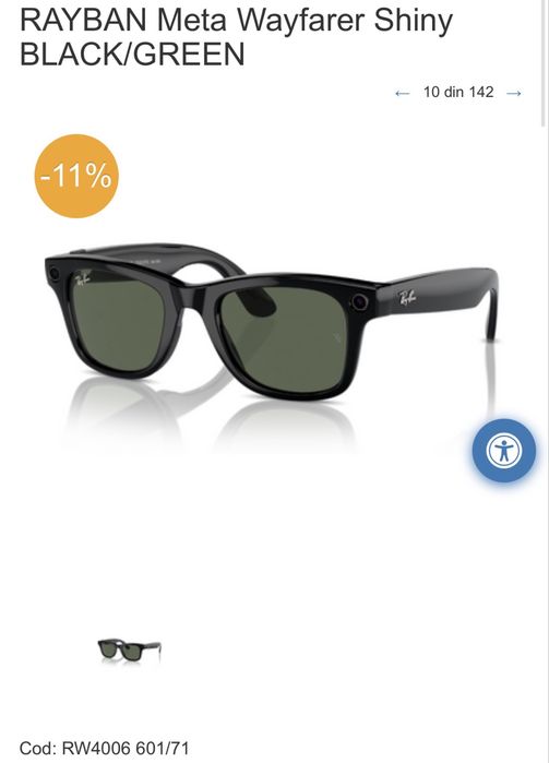 Ochelari inteligenți Ray-Ban Meta Wayfarer RW4006 – Shiny Black / G15 Green