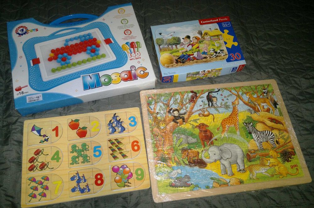 дървени играчки- пъзели, лабиринт,мозайка,кубчета