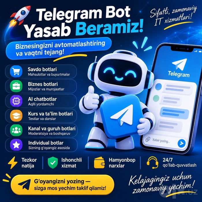 Telegram bot yasab beramiz | AI chatbot va biznes avtomatlashtirish