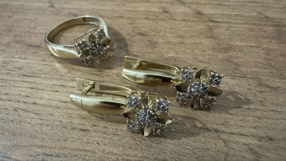 Серьги с брюликом и кольцо585