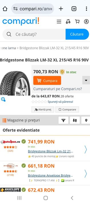 4 anvelope iarna noi Bridgestone 215 45 16