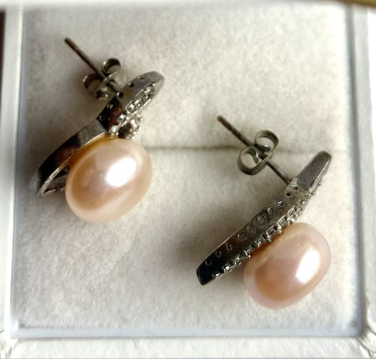 Cercei din argint cu perle si zirconii