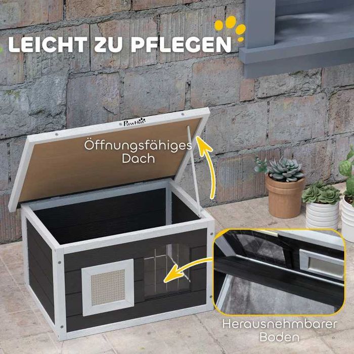 Къщичка за котки  и зайци PawHut с подложка за драскане, Врата с капак