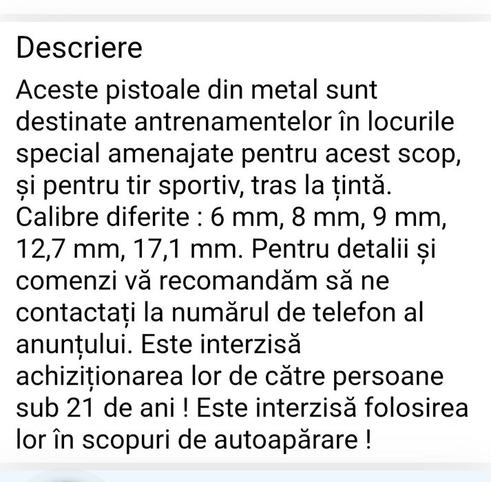 Pistoale FĂRĂ PERMIS, pentru antrenamente, tras la țintă în poligon