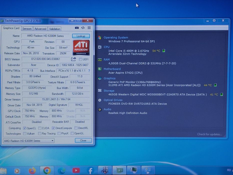Laptop Acer i5 480M 2,67Ghz, 4GB, 500GB, Video HD 6370M 512mb, Windows 7 Office 2010
