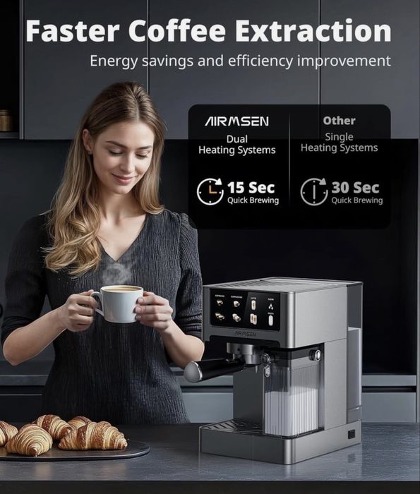 Професионална Еспресо Машина, 20 Бара, 1350 W, Сензорен Екран