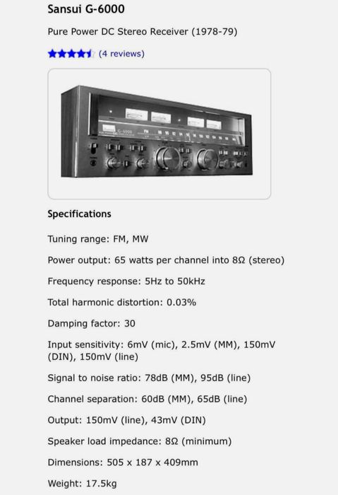 Sansui G6000 в перфектно състояние от 20 години съм втори собственик.