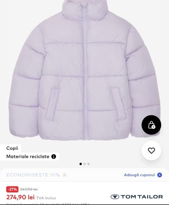 Geaca puf bej, Tom Tailor XL, matlasata, gluga, buzunare, Palton Tom T