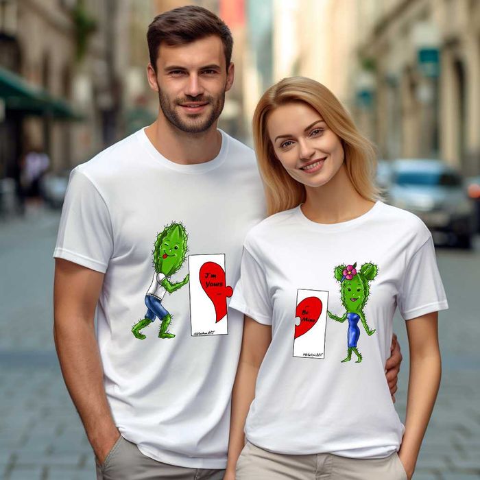 Забавни тениски с Арт Кактус за Двойки