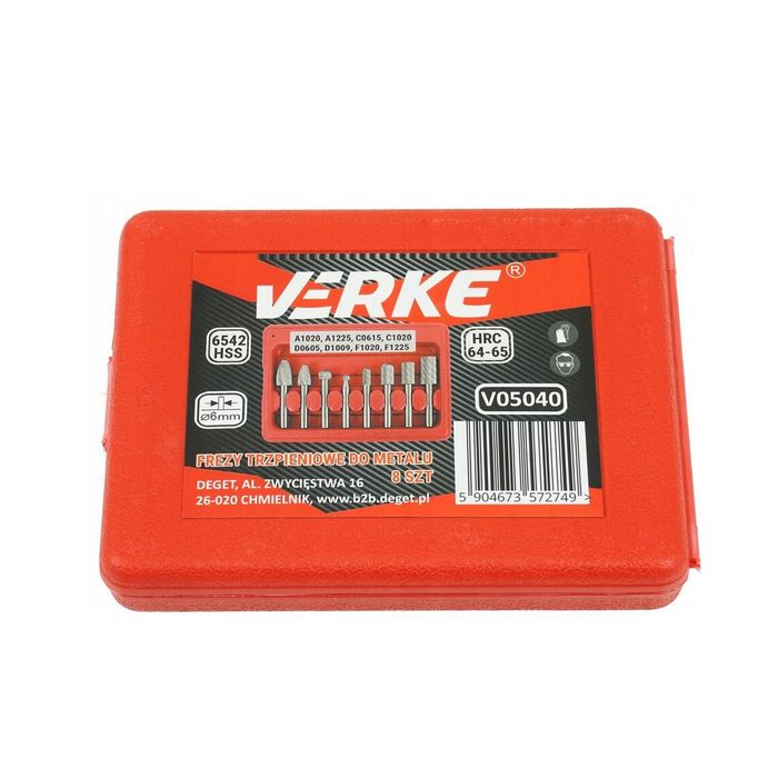 Set 8 freze de carbura, pentru metal, HSS, Verke
