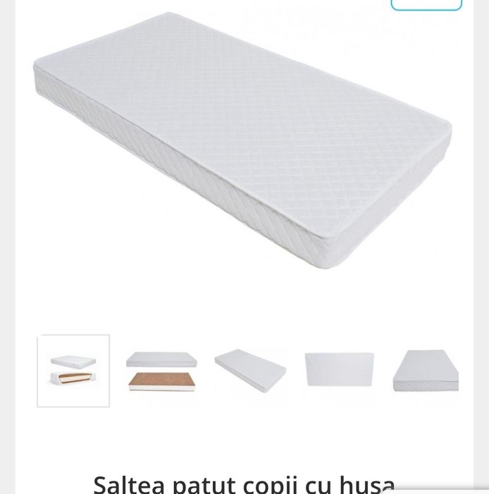 Saltea din cocos, 12cm, cu husa și 2 lenjerii cu Hello Kitty