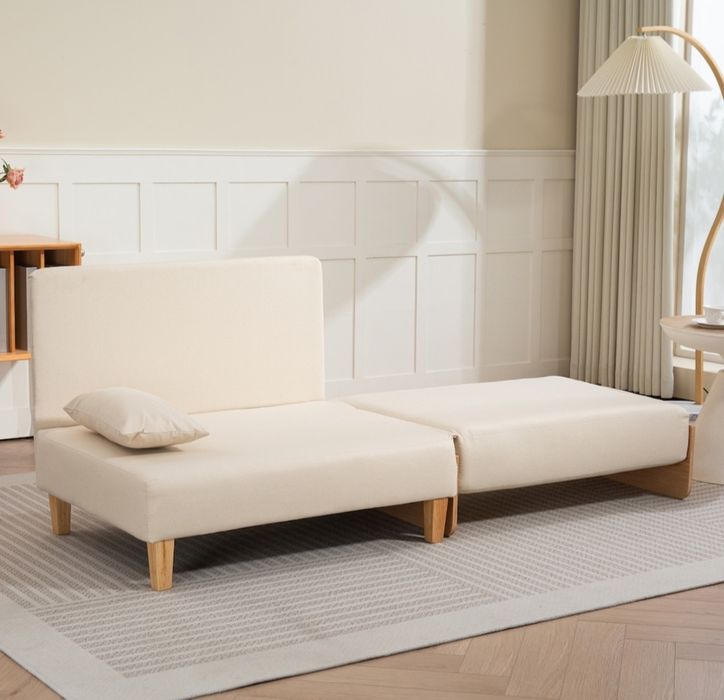 Fotoliu extensibil tapitat crem